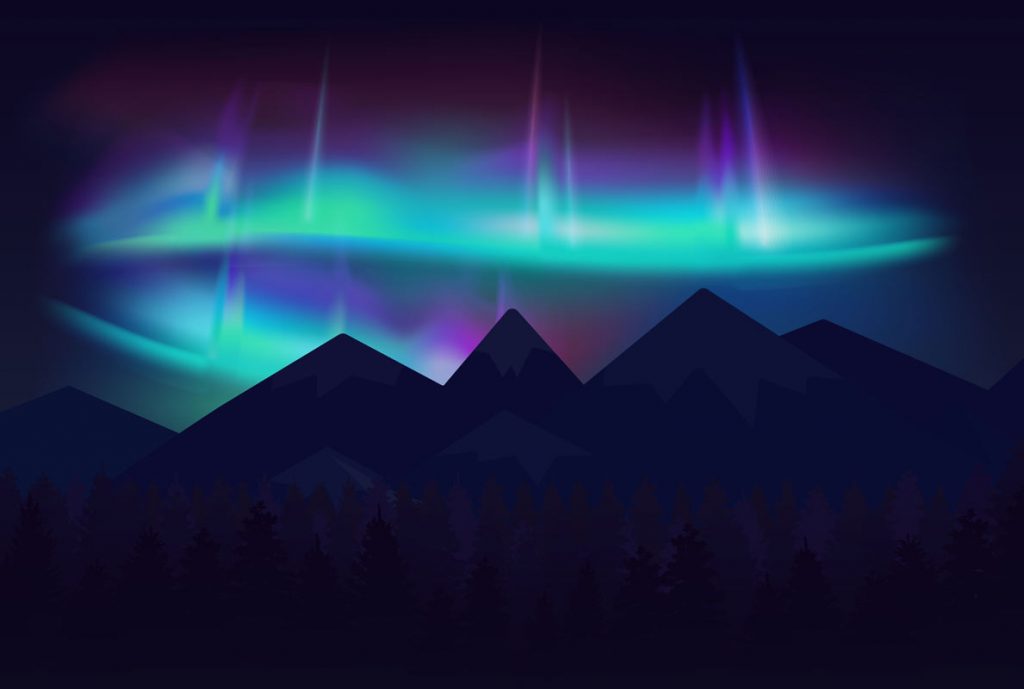 ilustración-aurora-montaña